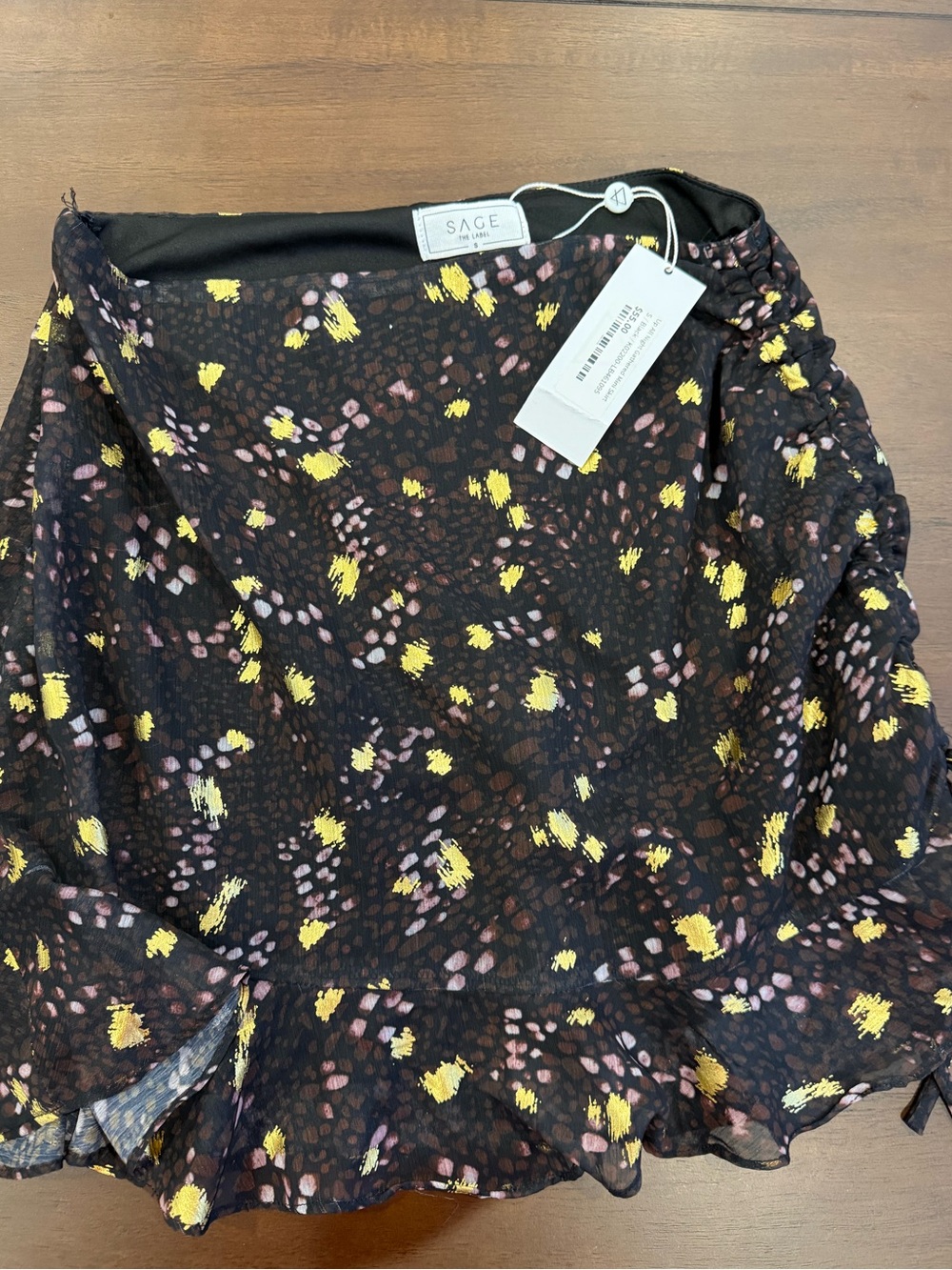 SAGE the label  Black Printed Ruffle Hem Skirt - Yellow & Pink Floral Accents